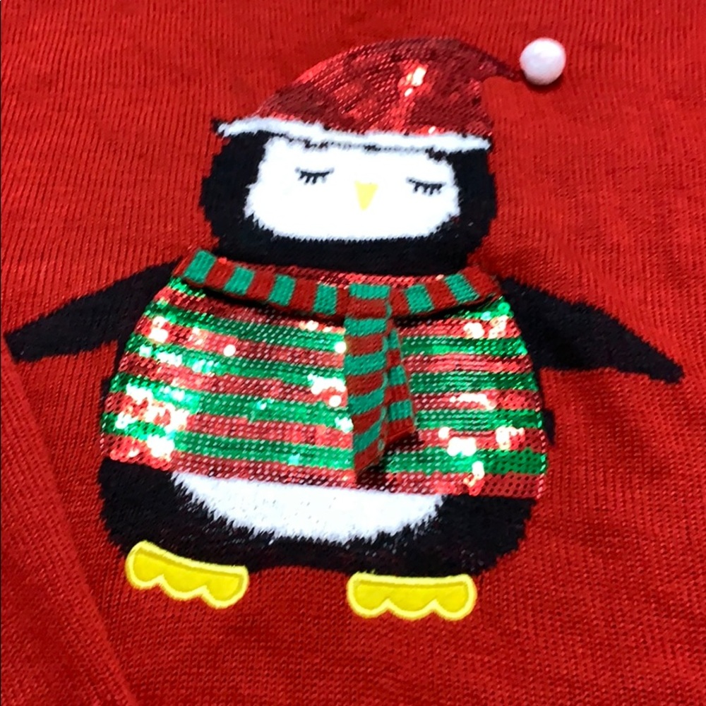 Ugly Sweater Sequin Penguin for Holidays or cute penguin ladies top